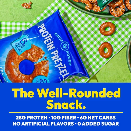 Miniatura 6 de CRISP POWER Pretzels de proteína, paquete variado con sal marina, sésamo y todo, hasta 0.99 oz de proteína, aperitivo alto en proteínas, aperitivos