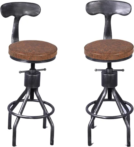 Miniatura 8 de LOKKHAN Juego de 2 taburetes de bar industriales rústicos, de 24 a 30 pulgadas, de metal, ajustables, giratorios, con parte superior de madera