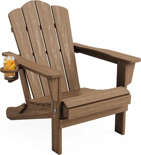 Miniatura 29 de KINGYES Silla plegable Adirondack, sillas de patio HDPE para todo clima, silla de césped con textura de madera para junto a la piscina, patio Aruba