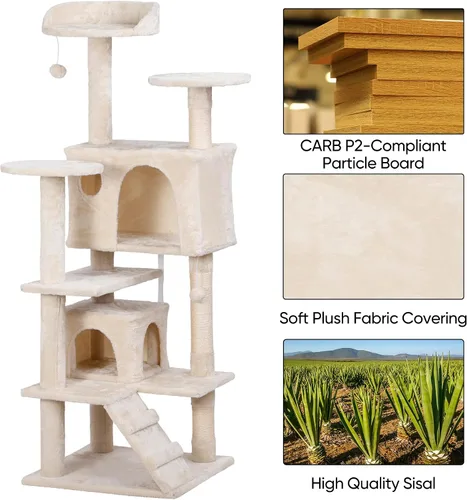 Miniatura 2 de Árbol de 54 pulgadas para gatos de interior, varios niveles, torre de condominio, muebles, casa de juegos para gatitos con postes rascadores