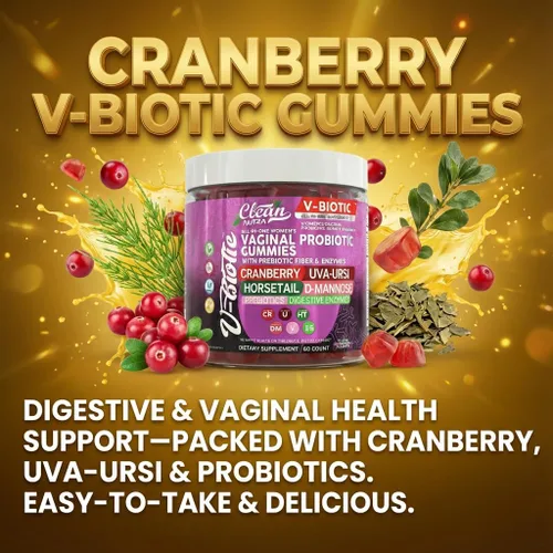 Miniatura 6 de Clean Nutraceuticals Probióticos Vaginales para Mujeres Gomitas con Arándano Rojo, Uva Ursi, Cola de Caballo, D-Manosa, Prebióticos y Enzimas