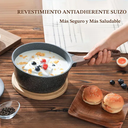 Miniatura 5 de SENSARTE Cacerola antiadherente con tapa, olla pequeña de 1.5 cuartos con revestimiento de granito suizo, mango que se mantiene fresco, olla Gris
