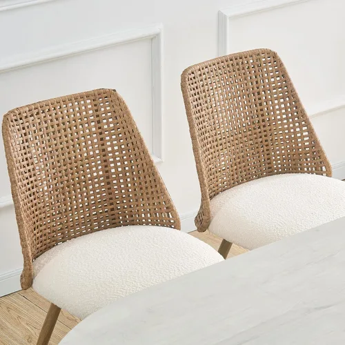 Miniatura 6 de Juego de 4 sillas de comedor de ratán, sillas de comedor de mimbre, sillas de comedor con respaldo de ratán de polietileno tejido y asiento de tela