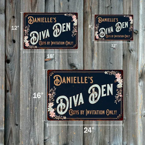 Miniatura 3 de Letreros personalizados con texto en inglés «Diva Den, «She Shed Shack», decoración de pared de lata victoriana, placa de decoración artística
