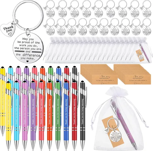 Lincia Juego de 20 bolígrafos de regalo de agradecimiento, 20 bolígrafos inspiradores, 20 llaveros de acero inoxidable y 20 bolsas de organza, 20