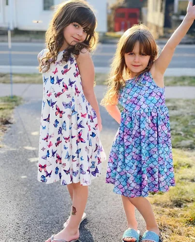 Miniatura 3 de Vestidos de verano para niñas, sin mangas, con bolsillo, vestido de sirena de mariposa, vestido casual de verano para niñas de 3 a 12 años