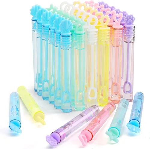 Paquete de 72 (6 colores y 6 estilos) Mini varita de burbujas surtido, regalos de fiesta ideales para cumpleaños de niños, suministros de fiesta a