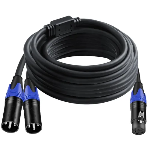 Miniatura 9 de Cable divisor XLR, cable de conexión en Y de 1 hembra a 2 machos, cable divisor de micrófono equilibrado, adaptador de audio (11.8 pulgadas)