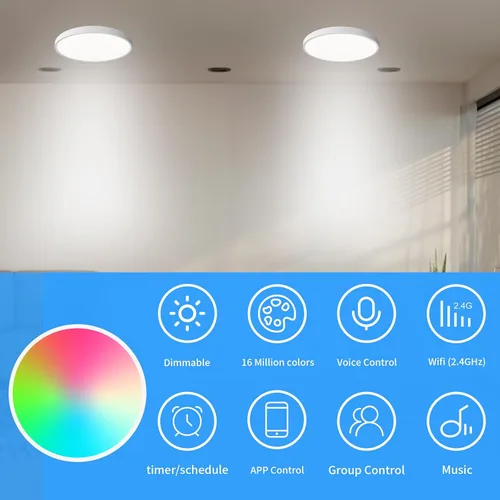 Miniatura 8 de RGBCW - Luces de techo LED inteligentes que cambian de color, compatible con Alexa Google Home, lámpara de techo empotrada de 24 W, programador