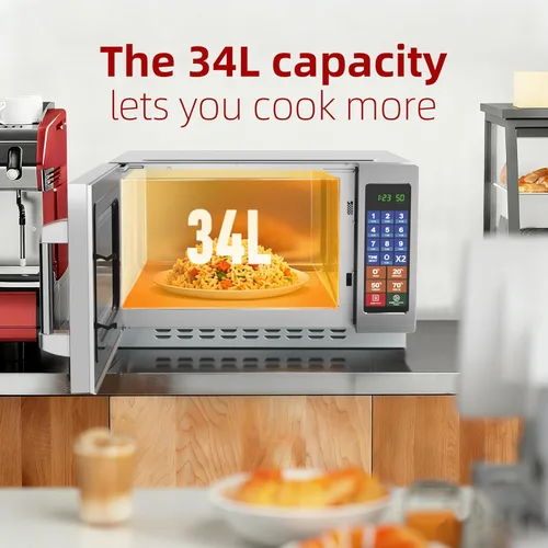 Miniatura 3 de CROSSON - Horno microondas comercial para encimera de 34L con 10 menús de memoria programable, 5 niveles de potencia, 3 etapas de cocción y control