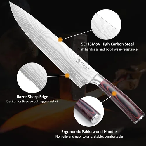 Miniatura 6 de PAUDIN Cuchillo de chef, cuchillo de carne de 10 pulgadas, cuchillos de corte de pechuga ultra afilados, cuchillo de cocina de acero inoxidable