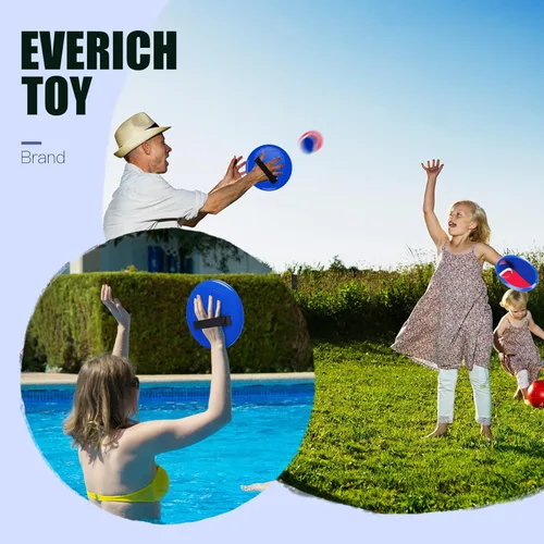 Miniatura 6 de Juego de pelota para lanzar y atrapar mejorado, relleno de calcetines de juguete para niños y niñas de 3 a 12 años, incluye 2 paletas, 2 bolas Azul