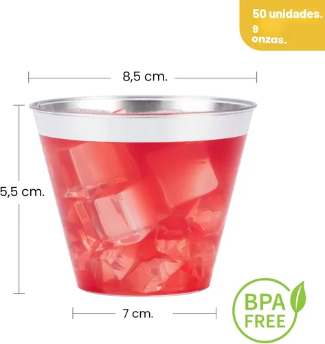 Miniatura 4 de Goodluck 50 piezas de vasos de plástico de 10 onzas para fiesta, vasos desechables plateados, vasos de cóctel de plástico para boda, Acción