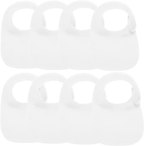 Paquete de 8 baberos unisex ajustables con broches de presión, ultra suaves, absorbentes, babeo, dentición para niños y niñas Blanco