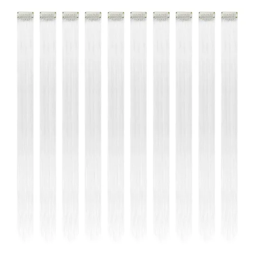 Miniatura 17 de Extensiones de cabello negro con clip, 10 piezas de 22 pulgadas de largo, rectas de colores lisos, accesorios sintéticos, extensiones con clip