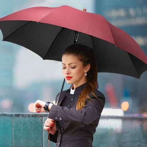 Miniatura 4 de Paraguas grande con mango de madera para lluvia, paraguas de golf abierto automático, resistente al viento, 54 pulgadas, elegante paraguas