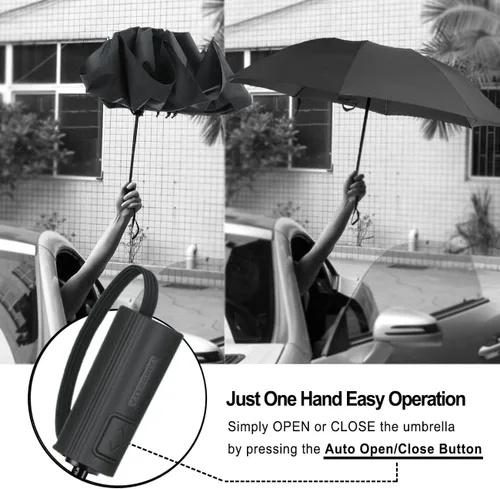 Miniatura 4 de LANBRELLA Paraguas plegable inverso compacto paraguas de viaje a prueba de viento automático