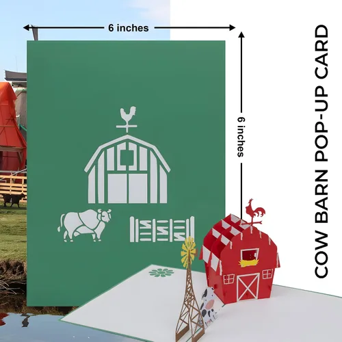 Miniatura 2 de iGifts And Cards Cow Barn 3D Pop Up Tarjeta de felicitación – Animales, molino de viento, granja, ganado, lácteos, sol, wow, diversión, mitad