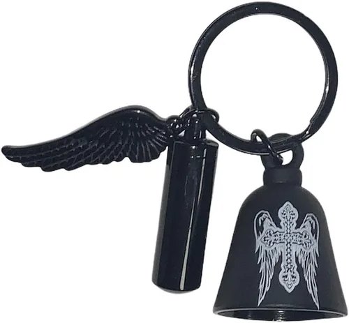 Miniatura 11 de Kustom Cycle Parts Campana de guardia de motociclista con alas de ángel de águila con urna de recuerdo y colgante de ala de ángel