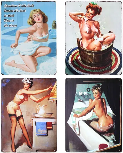 UOOPAI Baño Pin-up Chica Baño Vintage Metal Letrero Rural Decoración de Pared Placa Antigua