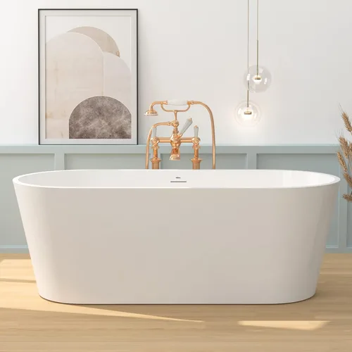 Miniatura 30 de FerdY Shangri-La - Bañera de acrílico independiente de 67 pulgadas, bañera de remojo de acrílico de forma ovalada clásica con desagüe de níquel