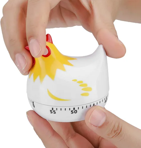 Miniatura 7 de Lindo temporizador de cocina en forma de pollo, temporizador mecánico de cuenta regresiva de 60 minutos para cocinar y hornear (blanco)