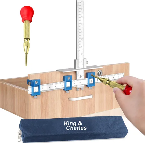 King&Charles Plantilla de Herrajes para Gabinete, Plantilla de Mango de Gabinete de Metal con Punzón Central Automático, Juego Perfecto - Evita las