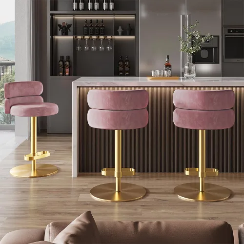 Miniatura 15 de Taburetes de bar de terciopelo modernos giratorios de altura ajustable para encimera de cocina, taburetes de bar con reposapiés para sala de estar