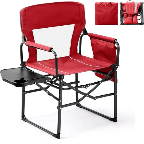 Miniatura 11 de VINGLI Sillas de campamento, silla de directores, silla de camping con mesa auxiliar y bolsa de transporte, sillas de campamento resistentes