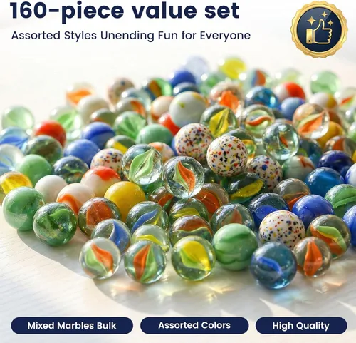 Miniatura 2 de POPLAY 160 piezas de canicas de vidrio, juego de canicas para niños, manualidades coleccionistas