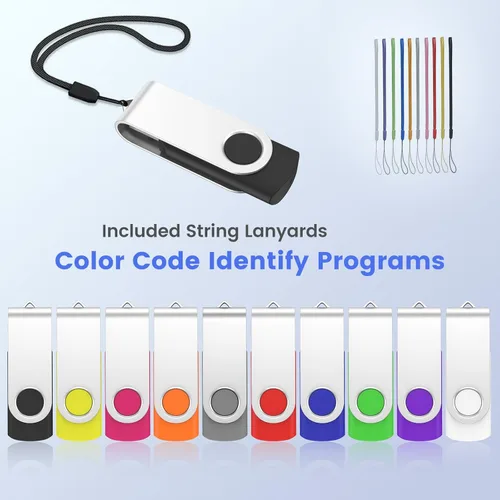 Miniatura 4 de ABLAZE Unidad flash de 128 MB, paquete de 10 unidades de memoria USB 2.0 con cordones, unidades de pulgar giratorias, disco Pendrive U a granel