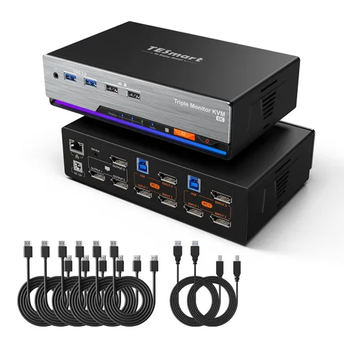Miniatura 10 de TESmart - Conmutador KVM DP 8K@60Hz para 2 Monitores y 2 Computadoras con EDID, Conmutador KVM DP 1.4 para Monitor Dual 4K@144Hz para Estación