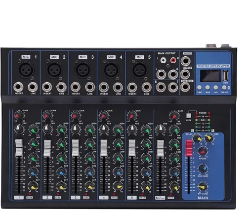Miniatura 11 de Consola de mezcla profesional de 4 canales, mezclador de audio, tablero de sonido, Bluetooth, USB, mezclador de estudio en vivo con unidad USB