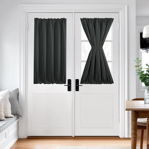 Miniatura 80 de Cortina térmica para puerta con bolsillo para barra, opacas, tratamiento de ventanas con ojales y ojales Deconovo 1 panel