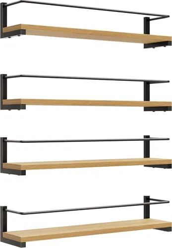 OROPY Estante para especias montado en la pared, estante colgante de madera rústica para colocar sobre la estufa, pared de cocina, paquete de 4