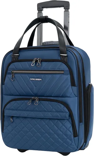 KROSER - Equipaje de mano multifuncional para mujer, ligera, maleta para colocar debajo del asiento, 16 pulgadas, Azul