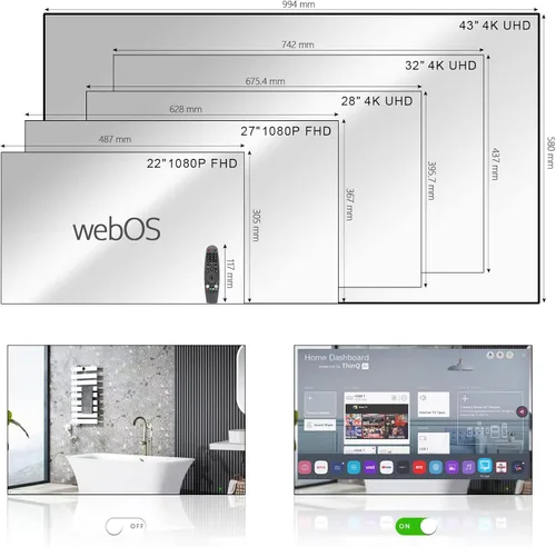 Miniatura 9 de Soulaca 22 pulgadas IP65 impermeable baño Smart Mirror TV webOS Smart TV con control de voz incorporado Wi-Fi Bluetooth ATSC DTV sintonizador ideal