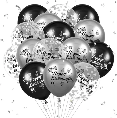 Miniatura 9 de Globos de 16 cumpleaños para decoración de niños, 15 unidades, color negro y plateado, para fiesta de feliz cumpleaños de 16 años, globos de confeti