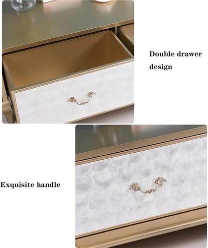 Miniatura 5 de Mesa de té para sala de estar, moderna mesa de café, decoración de conchas, asas delicadas, elegante mesa de café rectangular con mesa de café