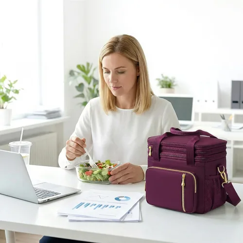 Miniatura 6 de MIYCOO – Bolsa de almuerzo y lonchera para mujeres y hombres, bolsa de almuerzo doble cubierta a prueba de fugas con aislamiento suave grande para 3