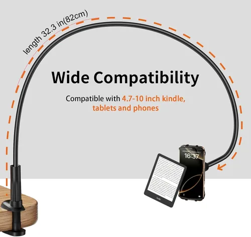 Miniatura 6 de Soporte de cuello de cisne para Kindle para leer en la cama - [Antideslizante] Soporte para teléfono para la cama, accesorios de soporte para Kindle