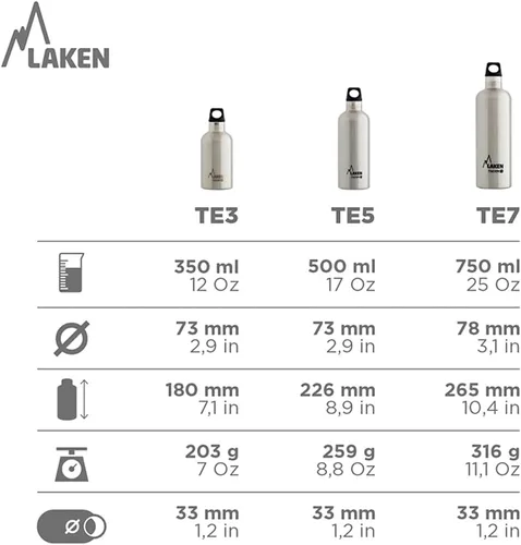 Miniatura 5 de Laken Thermo Futura - Botella de agua de acero inoxidable aislada al vacío, boca estrecha, 12-25 onzas