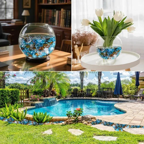 Miniatura 7 de Skyflame - Cuentas de vidrio de fuego mezclado de 10 libras para chimenea, lugar para fogatas y paisajismo, de ½ pulgada de alto brillo, color azul