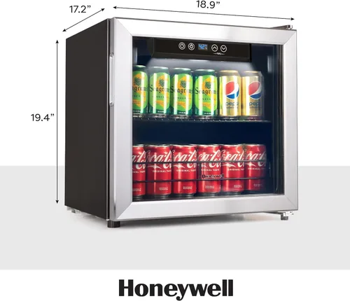 Miniatura 2 de Honeywell Refrigerador y enfriador de bebidas, mini refrigerador de 48 latas con puerta de vidrio para cerveza de soda o vino para oficina o bar