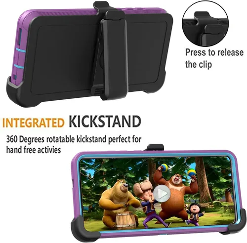 Miniatura 5 de Funda resistente para Samsung Galaxy A12, con clip, a prueba de golpes y caídas, a prueba de polvo, morado y azul cielo