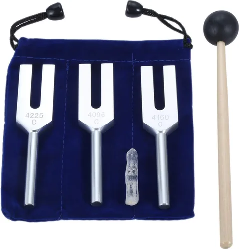 Miniatura 8 de Juego de diapasones Angel - 4096 Hz, 4160 Hz, 4225 Hz para sonido, instrumento musical, con martillo de madera y bolsa de almacenamiento suave