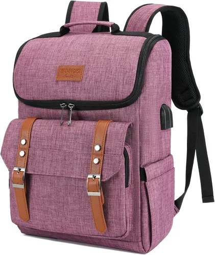 Miniatura 17 de Mochila vintage para laptop con puerto de carga USB para mujeres y hombres, Púrpura, 15,6 pulg.