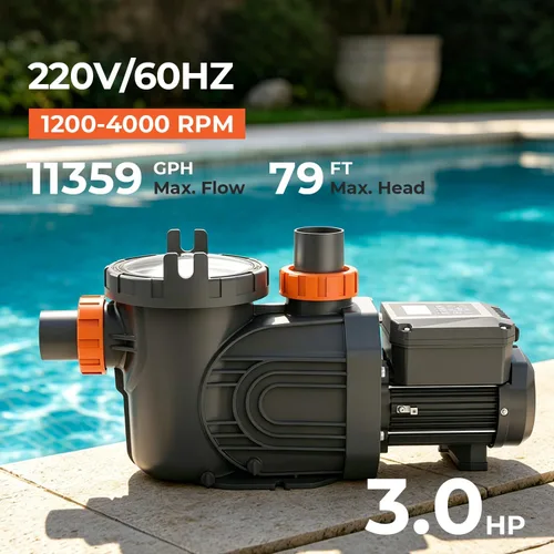 Miniatura 5 de Bomba para piscina de velocidad variable, bomba de piscina de 3 HP para uso en/sobre el suelo, 220V-240V, bomba de piscina de alto flujo 11359GPH