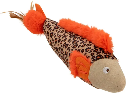 Miniatura 5 de SmartyKat Instincts HappyNip Fin Frenzy Fish Kicker Crinkle Juguete de Peluche para Gatos, Contiene Hierba Gatera y Silvervine - Naranja/Beige