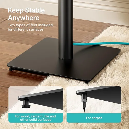 Miniatura 6 de Par de soportes para altavoces, altura fija de 30 pulgadas, capacidad de peso de 55 libras, base de 11.8 pulgadas, gestión de cables, soporte
